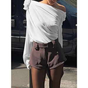 Wicked Silk White Chiffon One Shoulder Flower Elegant Chic Top - M